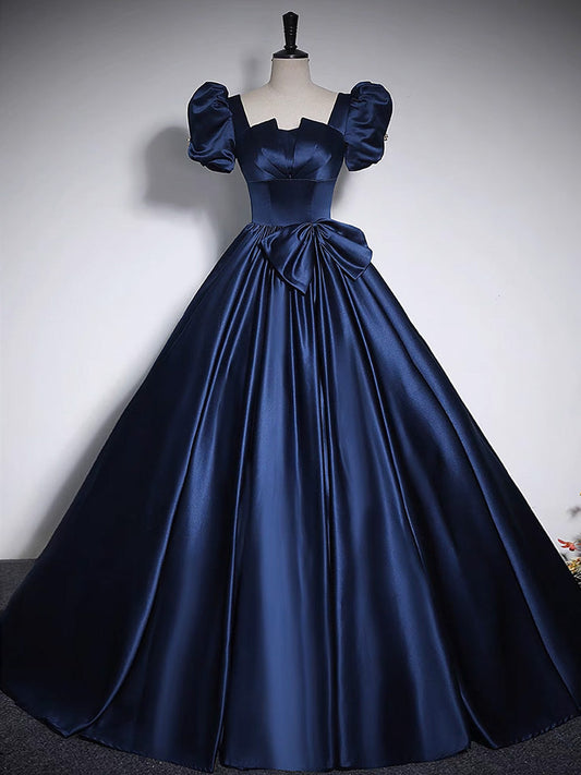 Dark Blue Satin Prom Dress