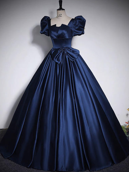 Dark Blue Satin Prom Dress