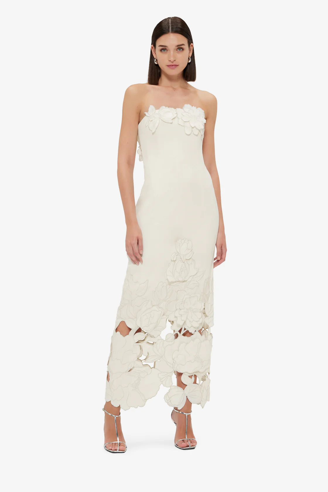 louise Appliqué Bustier Maxi Dress in white