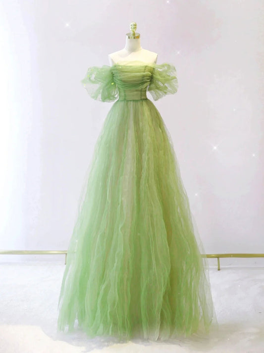 Green A line tulle maxi dress