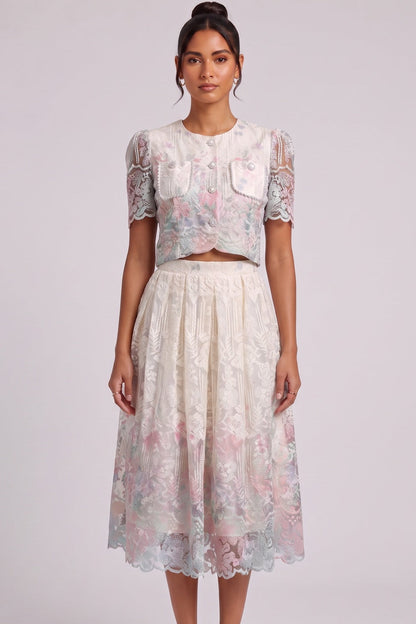 Floral Lace Two-Piece Set — Cropped Jacket & Midi Skirt Premium Fabric - product view 1