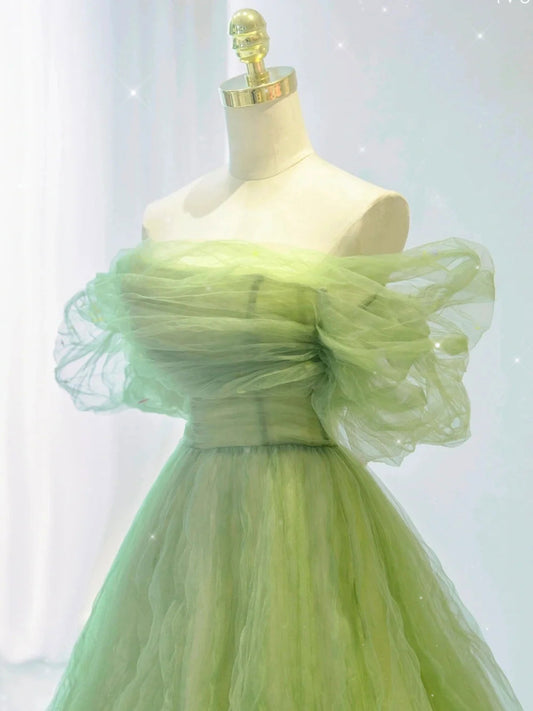 Green A line tulle maxi dress