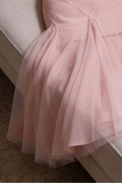 floral dentelle off-shoulder bustier corset net skirt set in pink