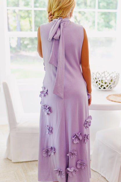 ANNONA PURPLE FLOWER EMBELLISHED MAXI DRESS