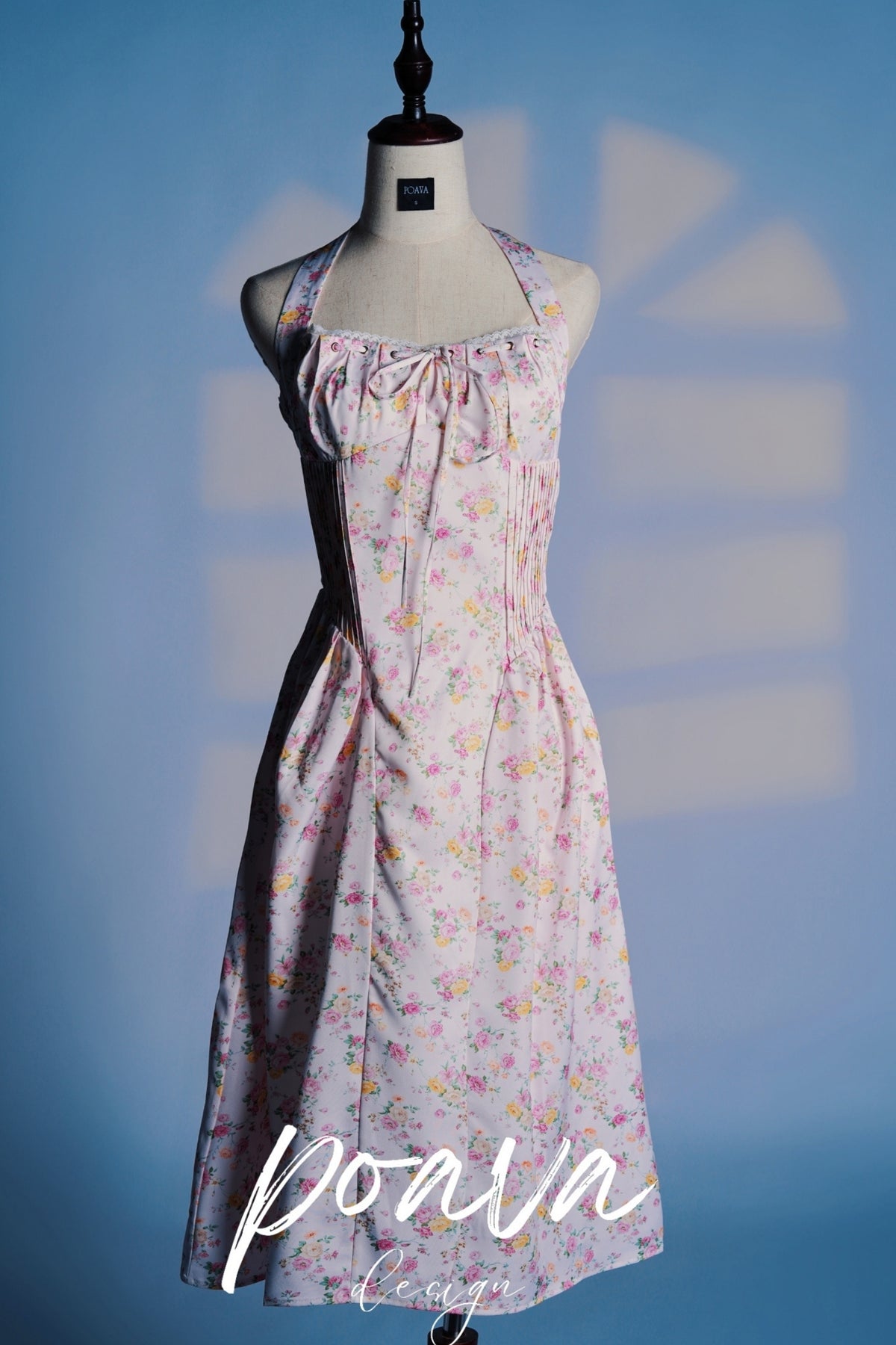 PINK MEADOW PRINT COTTON HALTER MIDI SUNDRESS