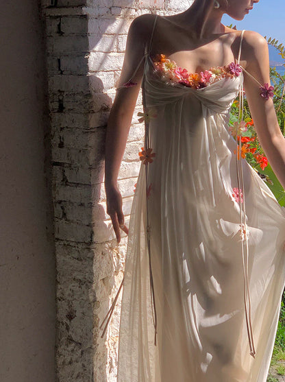 Farah flower maxi Dress in ivory