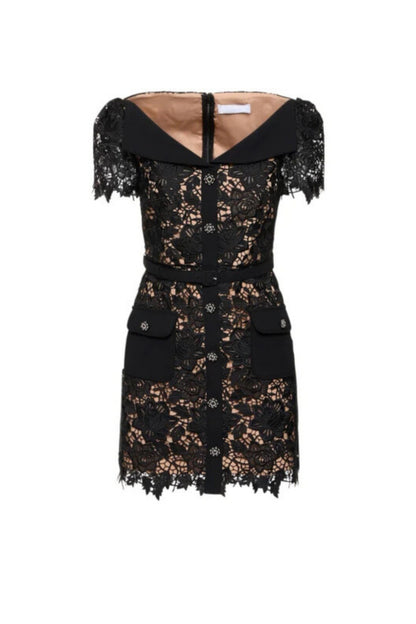 Lace buckle mini dress in black