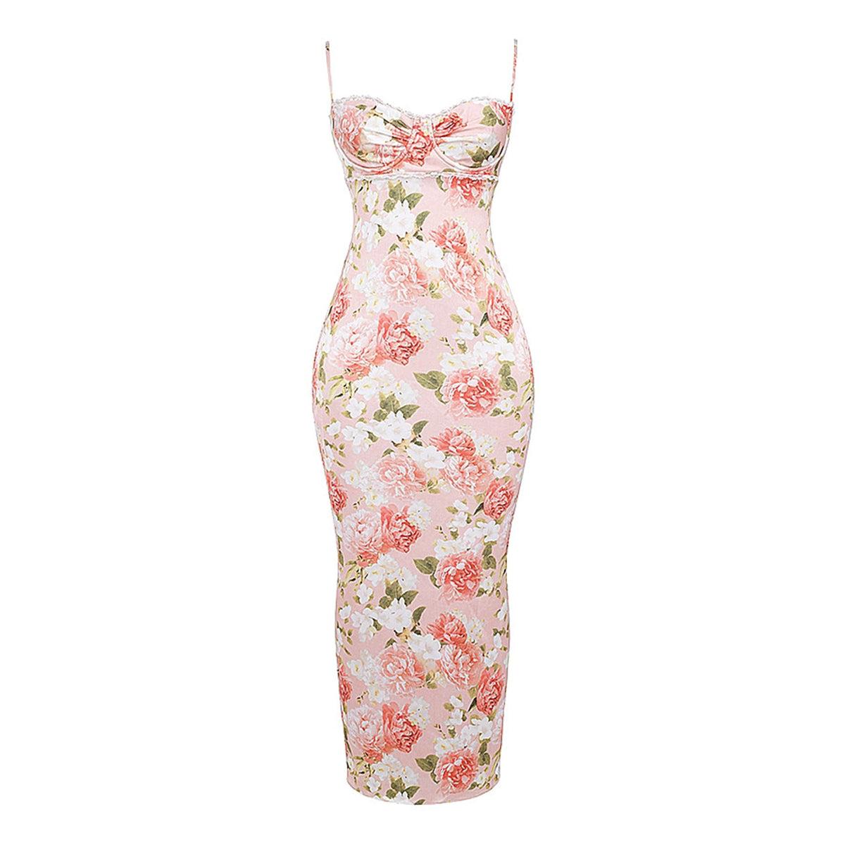 Yvette pink floral-print satin maxi dress
