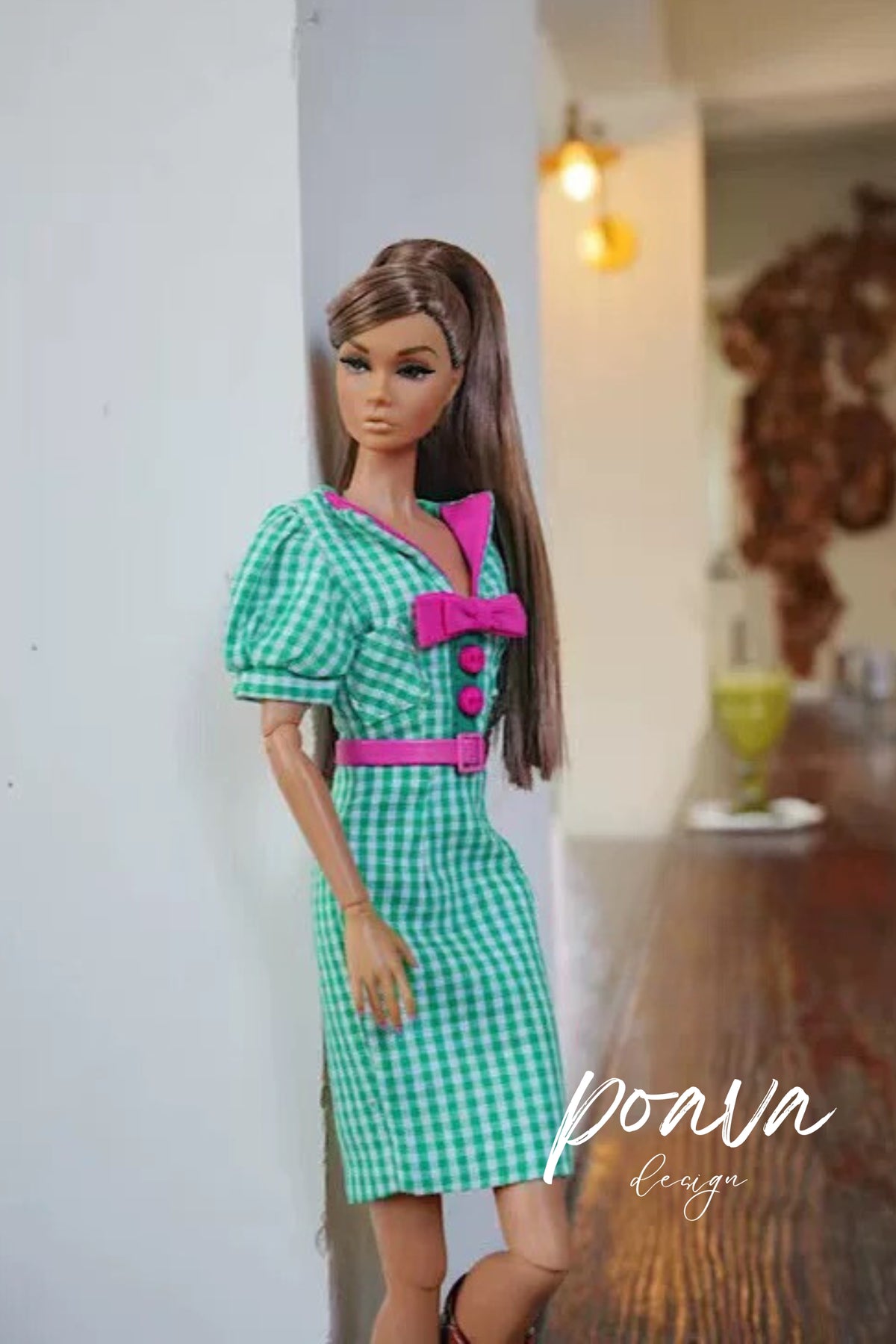 Puffsleeve midi dress in green