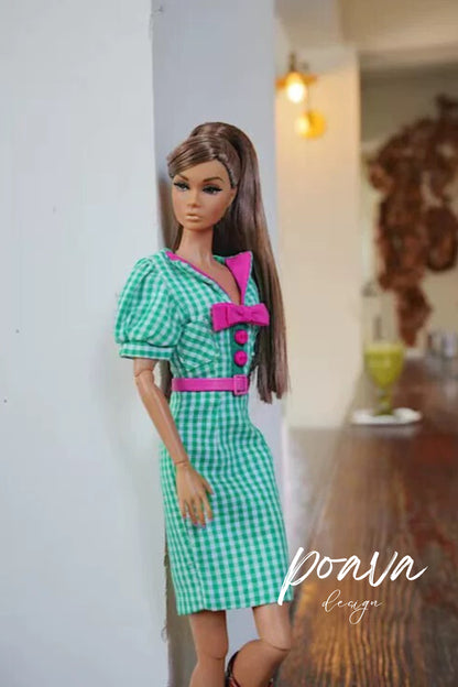 Puffsleeve midi dress in green