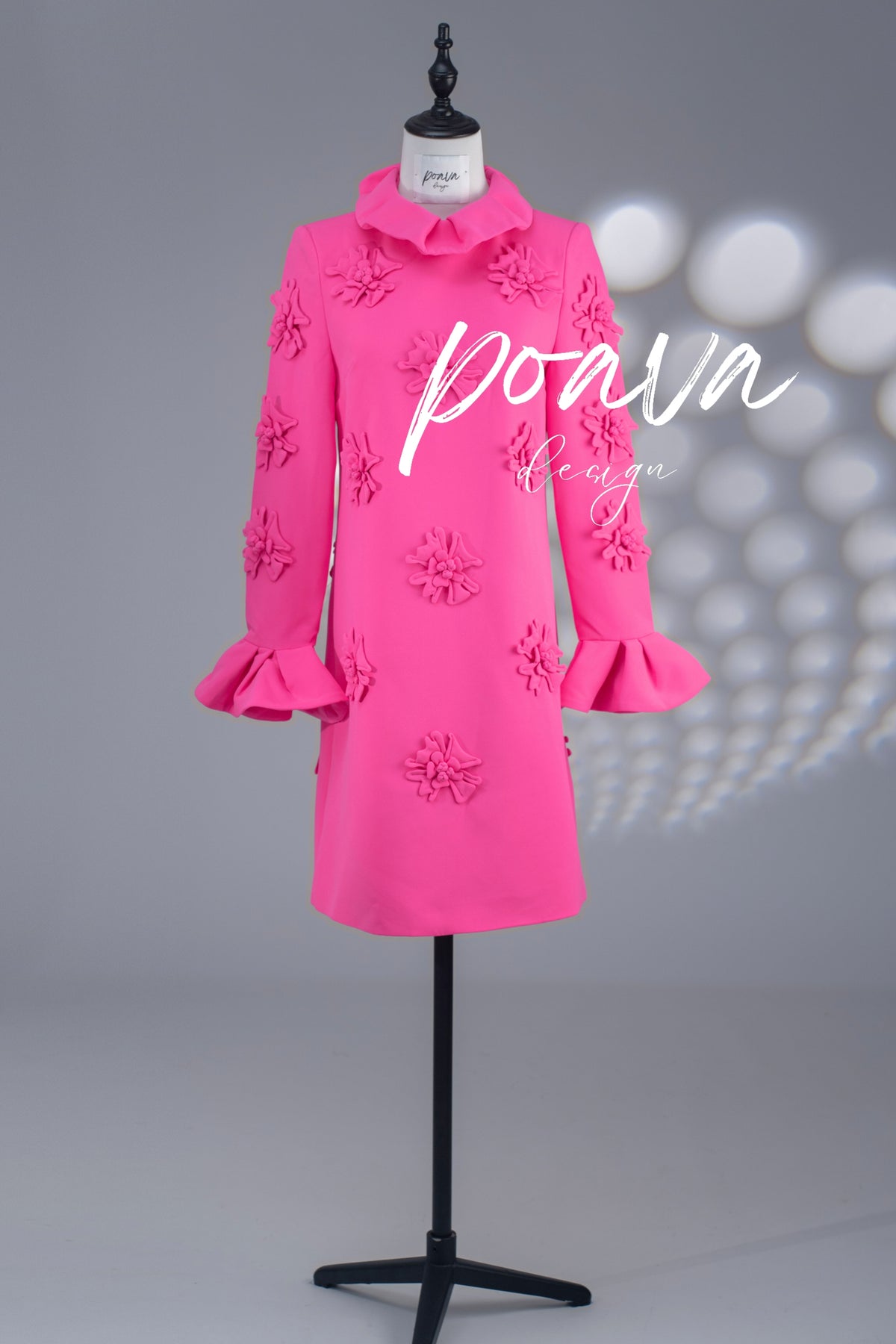 LORELAI PINK JACQUARD FLORAL LONG SLEEVE MINI DRESS
