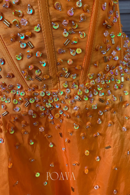 Embellished Mini Strapless Dress In Orange