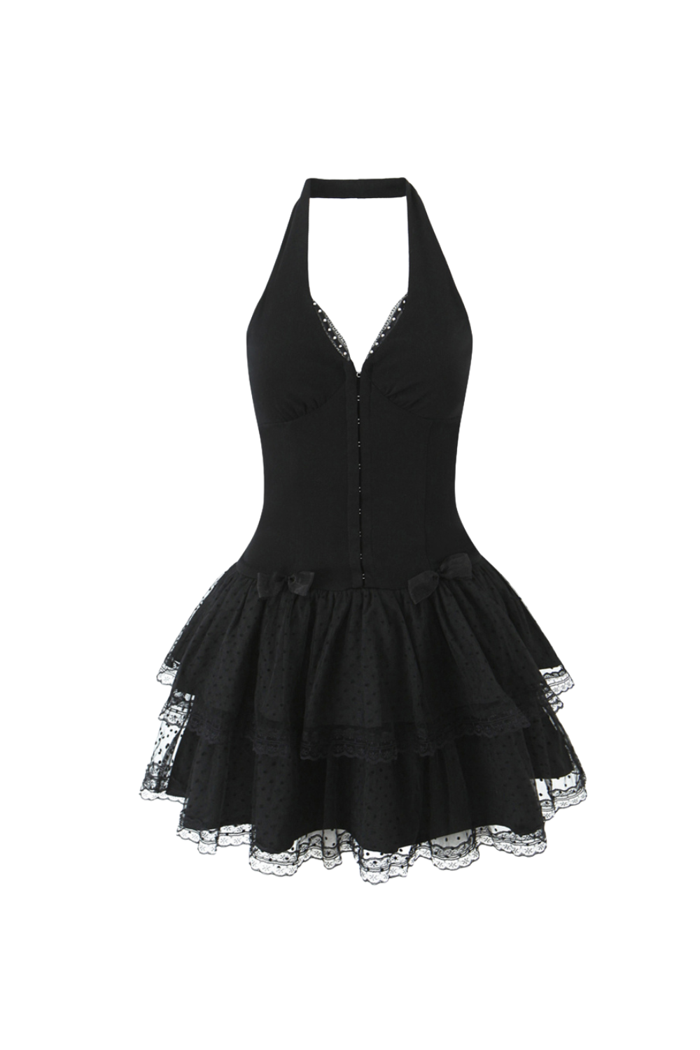 Mesh Halter Neck Corset Mini Dress in black