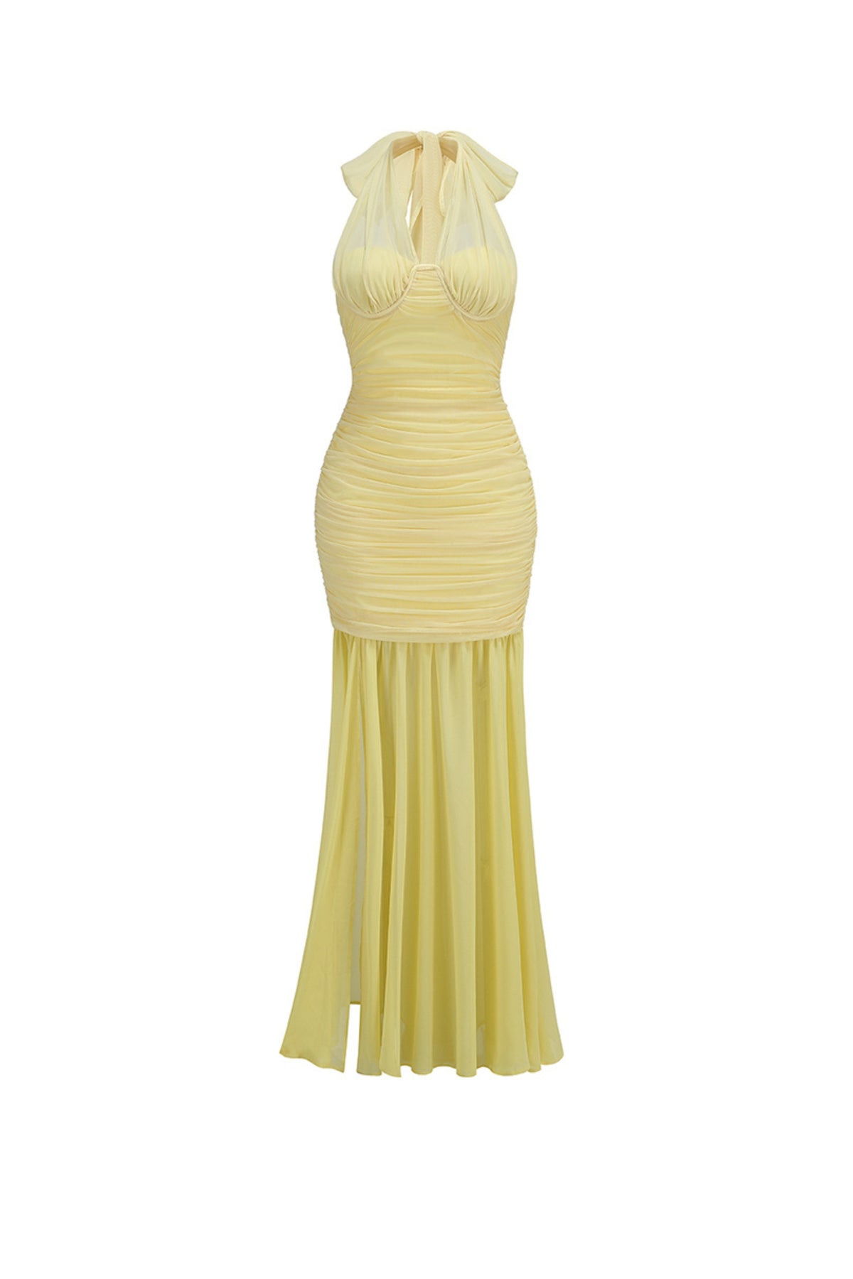 Sleeveless drape maxi dresses in yellow