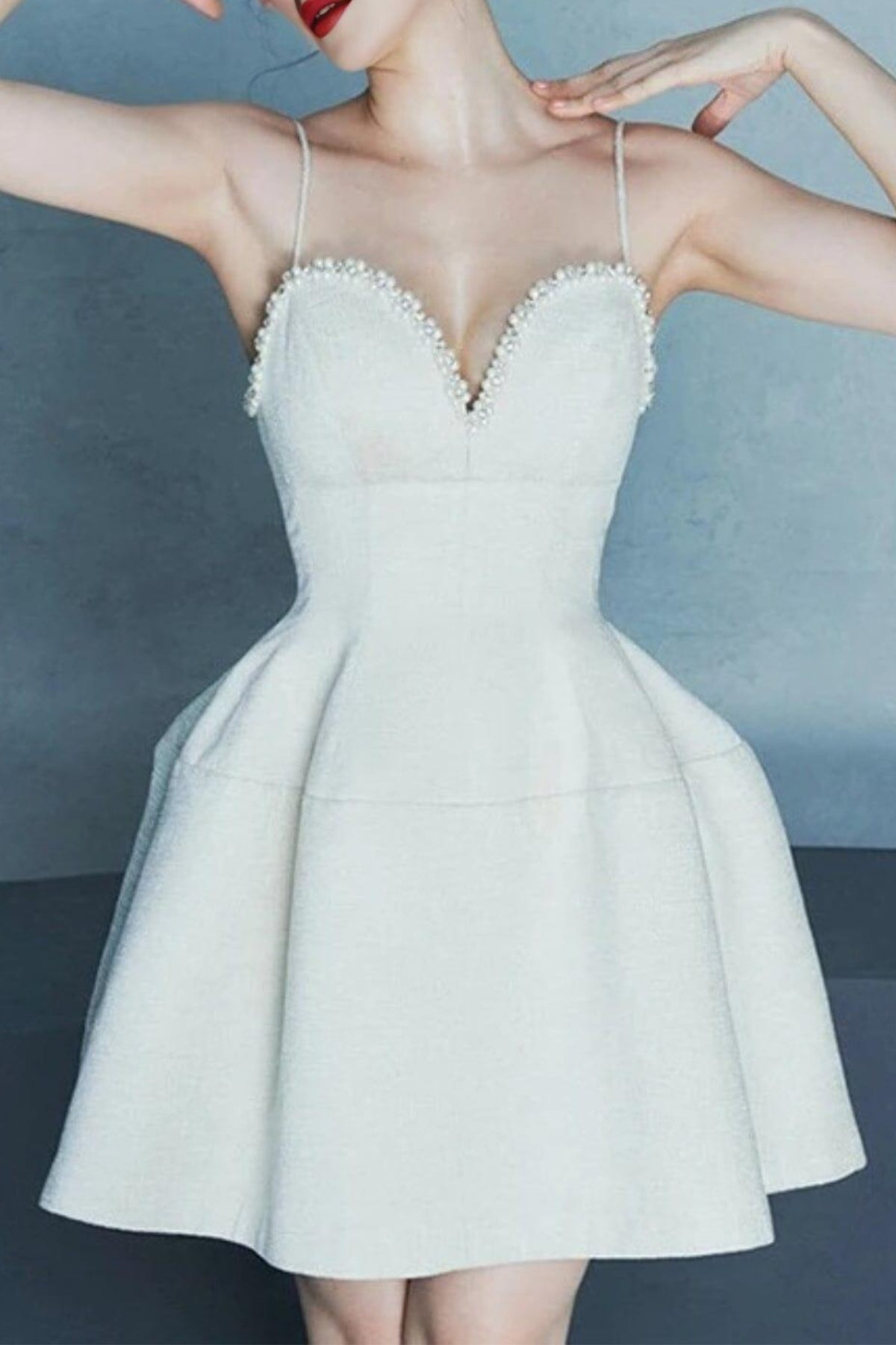 PEARL EMBELLISHED HTM MINI DRESS IN WHITE