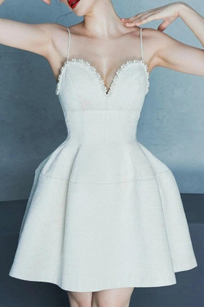 PEARL EMBELLISHED HTM MINI DRESS IN WHITE
