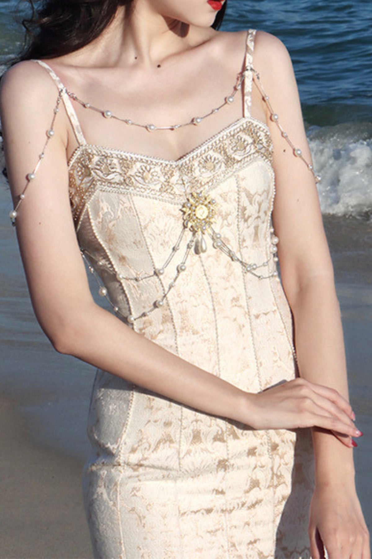 Pearl embellished mermaid midi dress