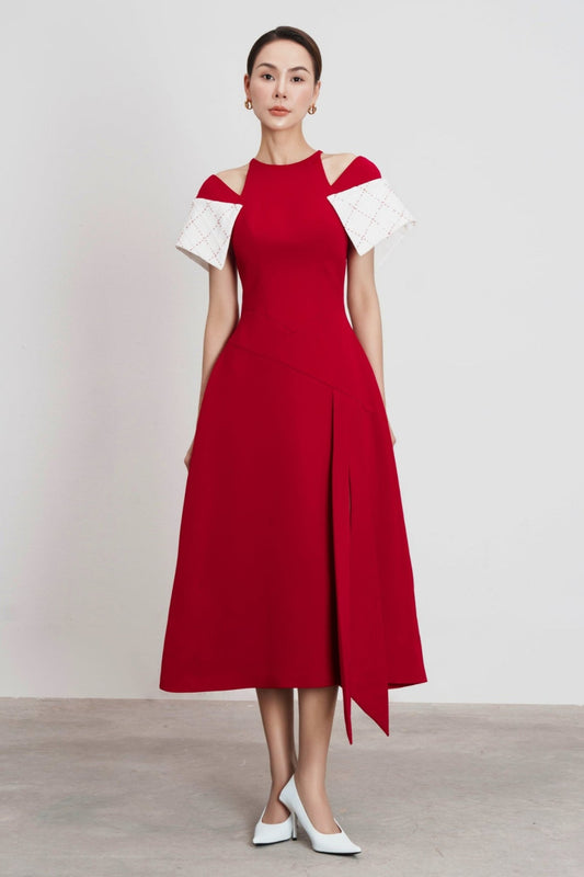 TIFFANY TWO-TONE SLIT MIDI DRESS