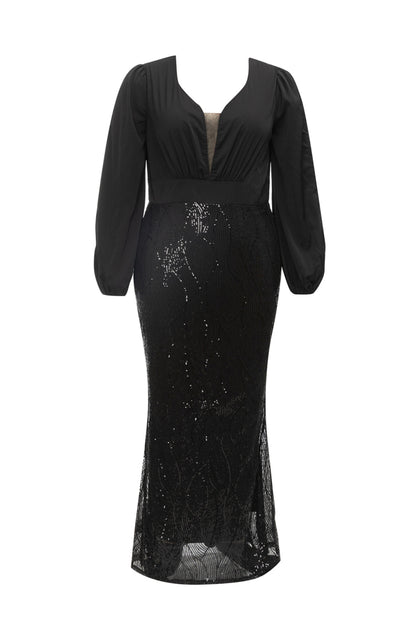 Long sleeve sequin high split midi dress