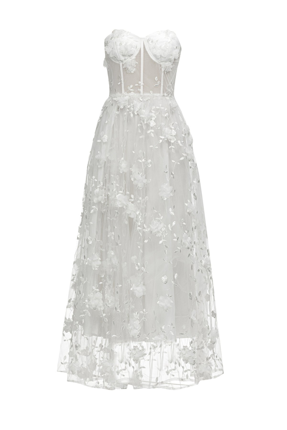 Lace floral off shoulder maxi dresses in white