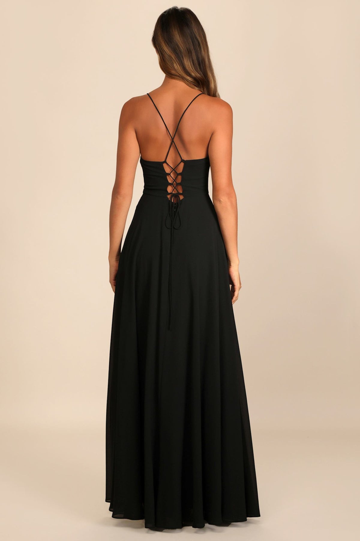 Black Cowl Lace-Up Maxi Dress
