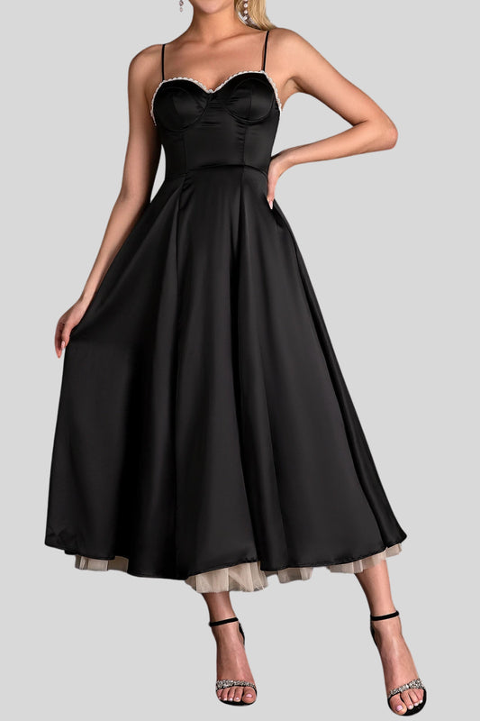 BLACK TULLE MIDI DRESS