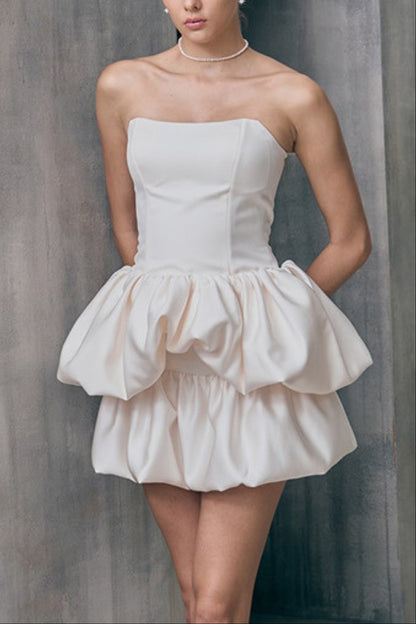 Strapless Bubble Mini Dress in white