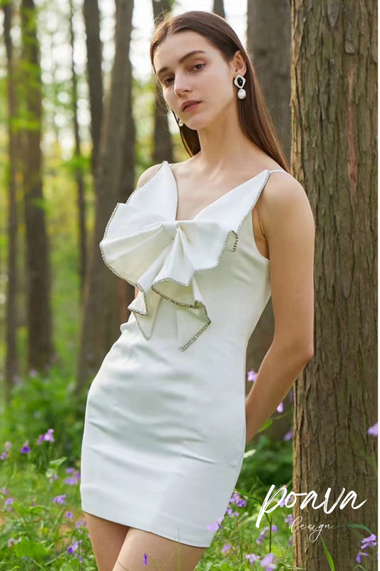 white mini dress with bow