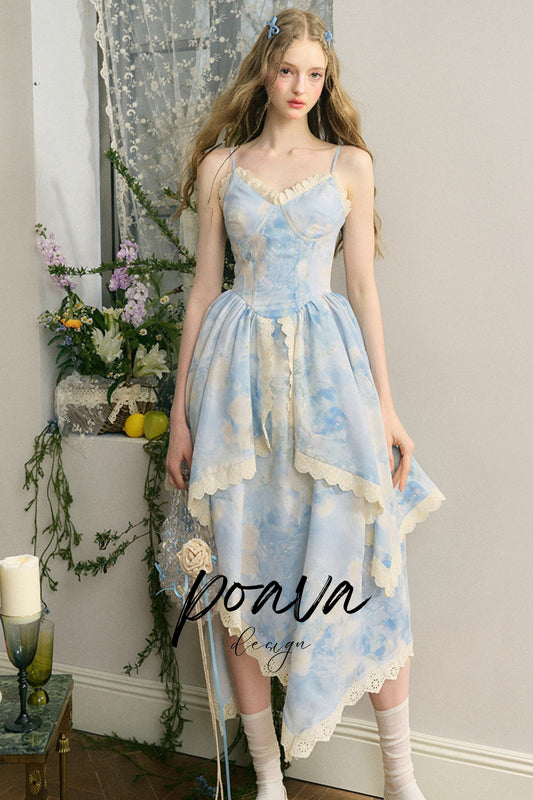 Lace floral midi dresses in blue