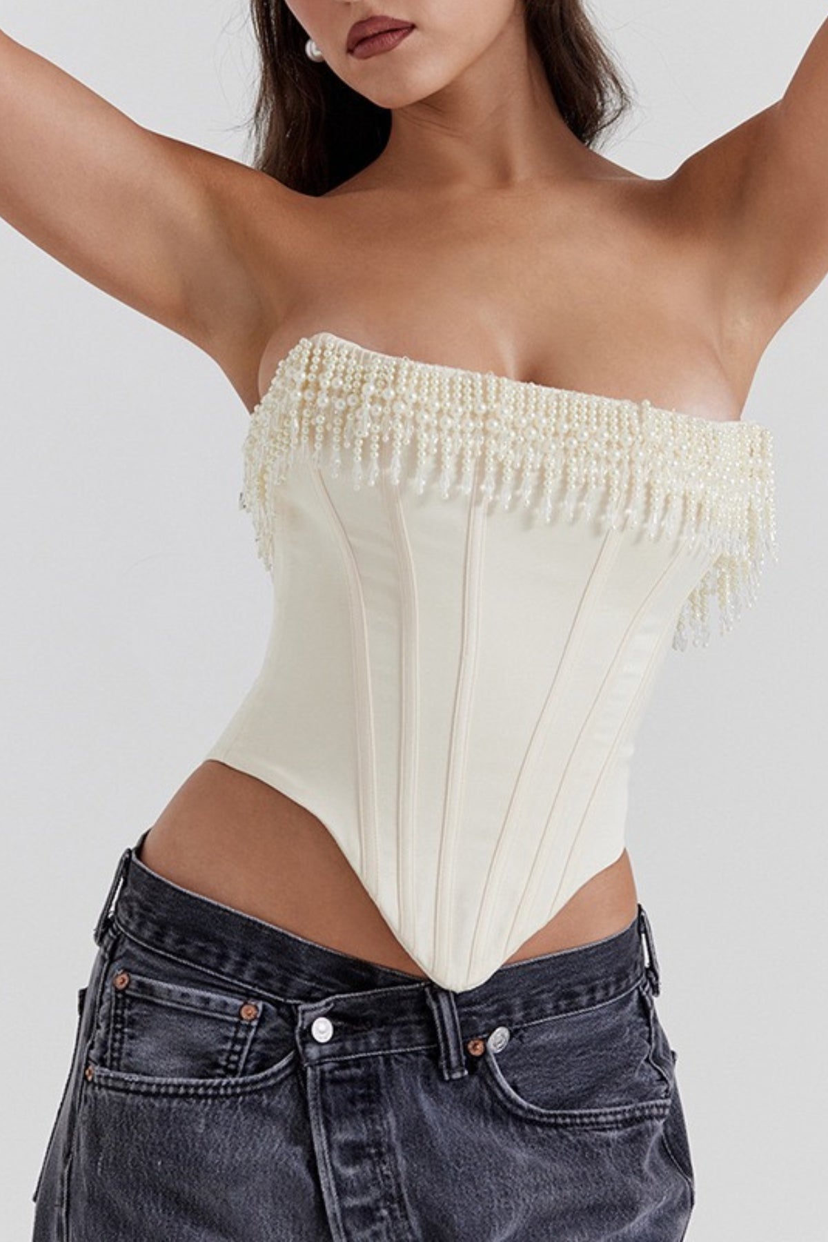 Nalini faux-pearl off-shoulder top