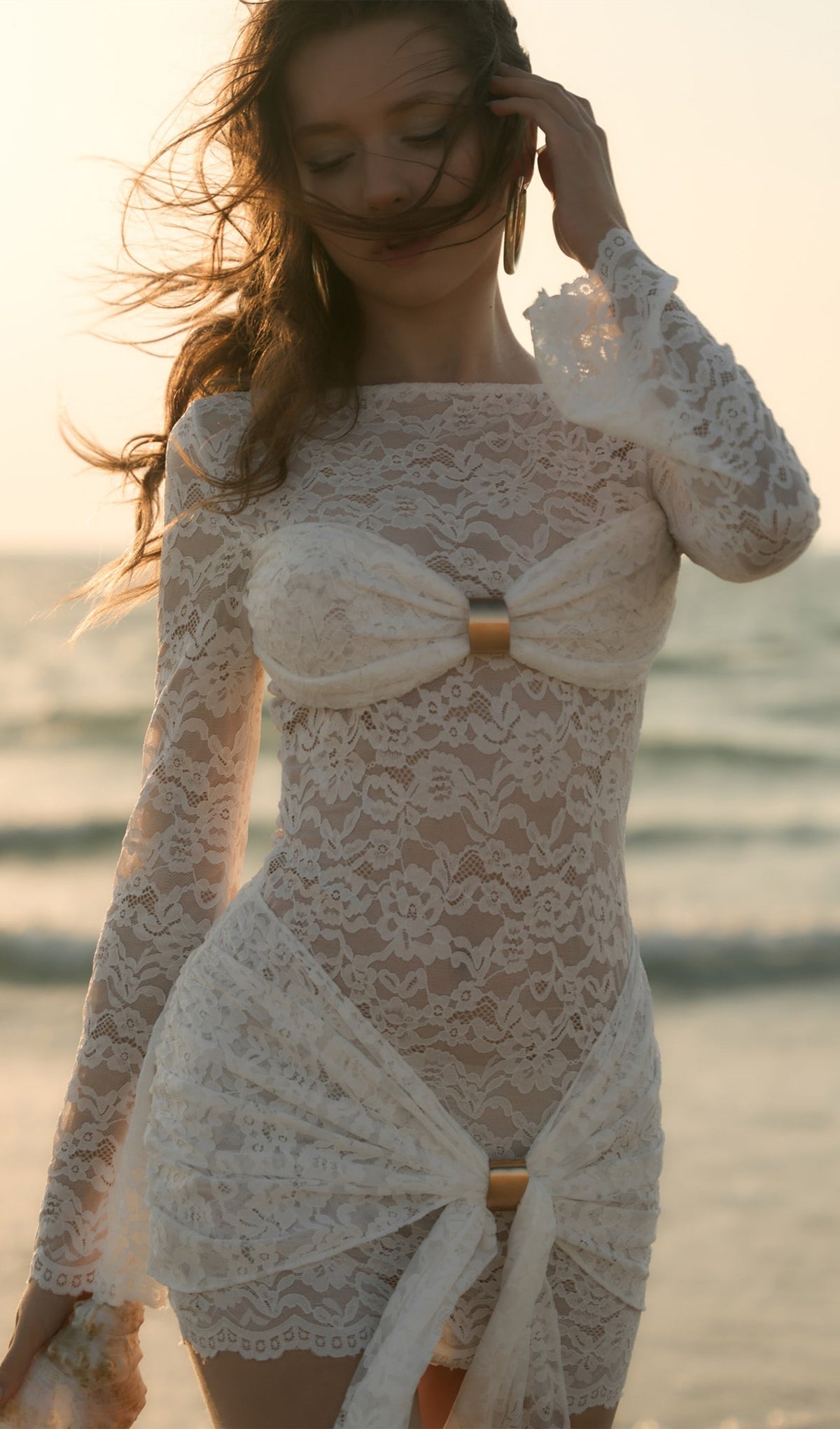 Lace Draped Neckline Mini Dress