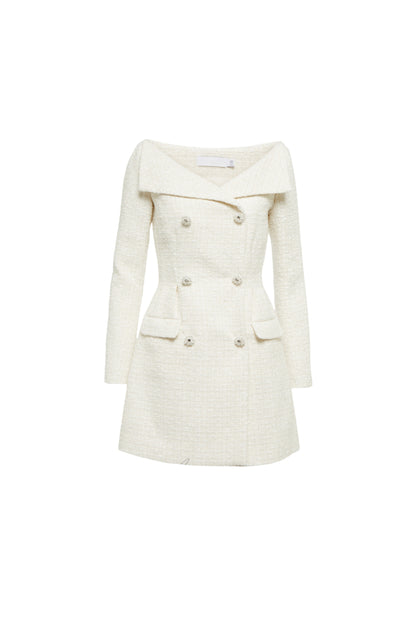STEPHANIE WHITE BOUCLE BLAZER MINI DRESS