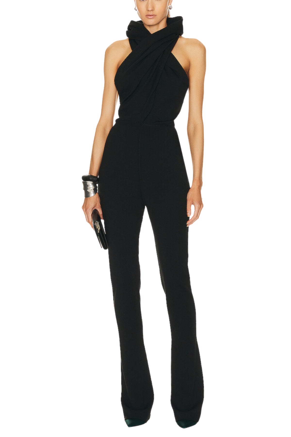 BLACK BACKLESS HOODED JUMPSUIT WITH SLIP POCKETS