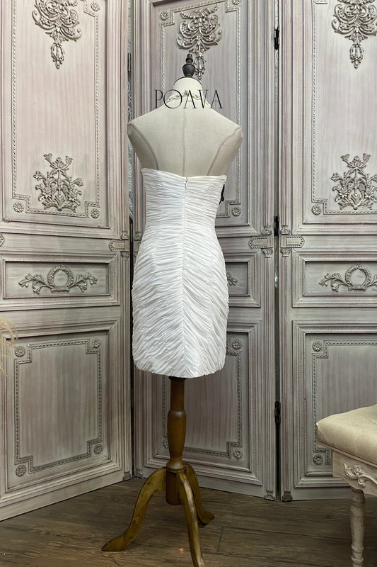Chiffon Floral Strapless Midi Dress In White