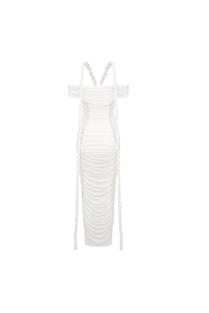 Bandage off shoulder maxi dress in white