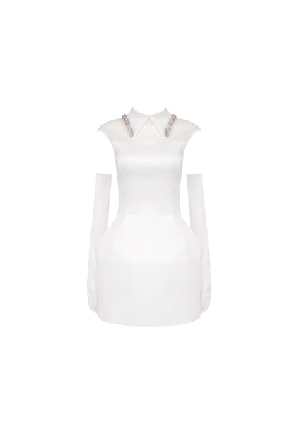 SIMONE TULLE DETAIL MINI DRESS IN WHITE