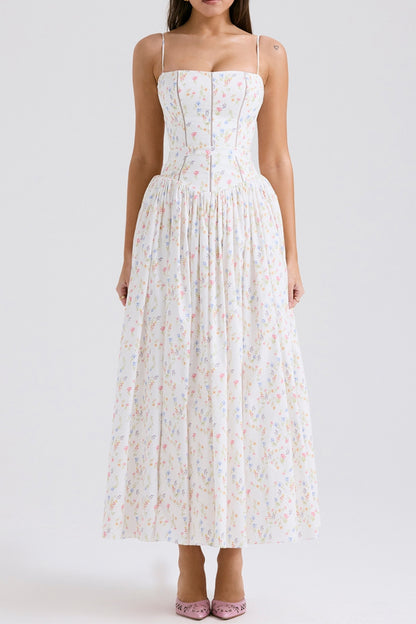 WHITE POSY PRINT COTTON MAXI SUNDRESS