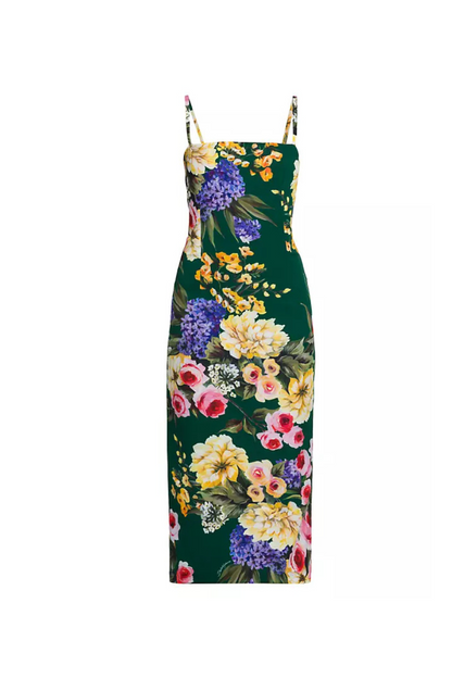 floral print sheath midi dress in green