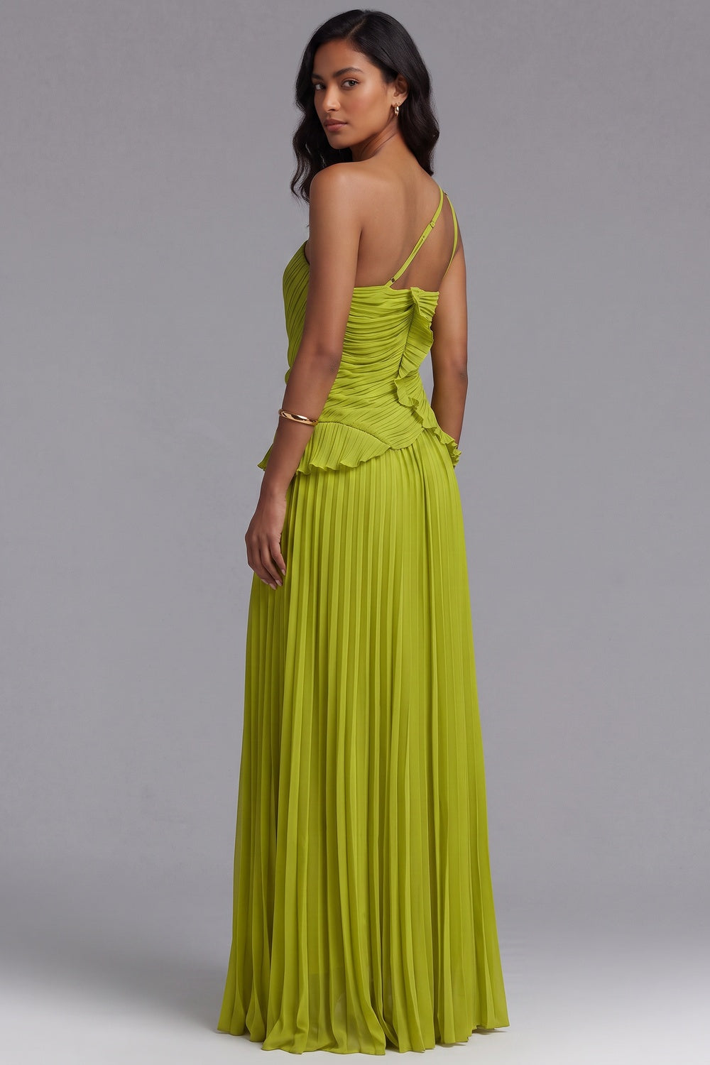 Lime Green Chiffon A-Line Gown lime green chiffon gown - product view 4