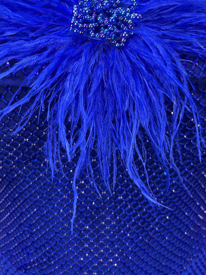 riva feather embellished hollowed sequin bodycon maxi dress in blue