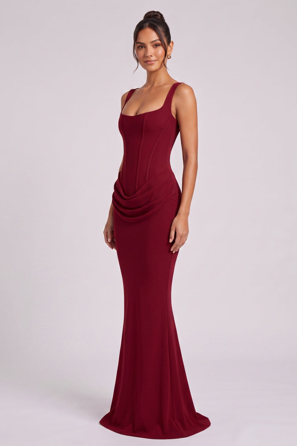 Burgundy Crepe Mermaid Gown burgundy crepe gown - product view 3
