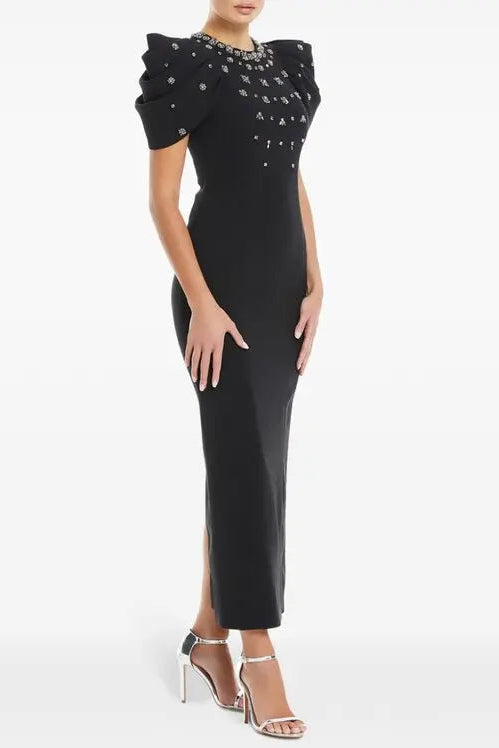 roxanne crystal-embellished crepe bodycon gown in black