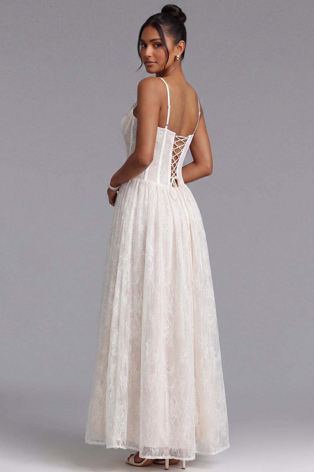 White Lace Corset Midi Dress Premium Fabric - product view 3