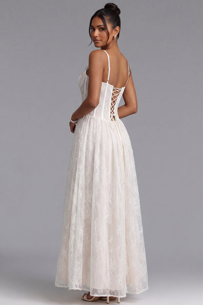 White Lace Corset Midi Dress Premium Fabric - product view 3