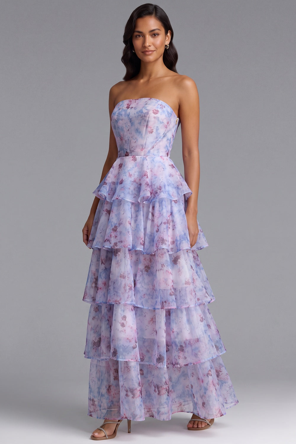 Floral Tiered Strapless Maxi Dress Premium Fabric - product view 3