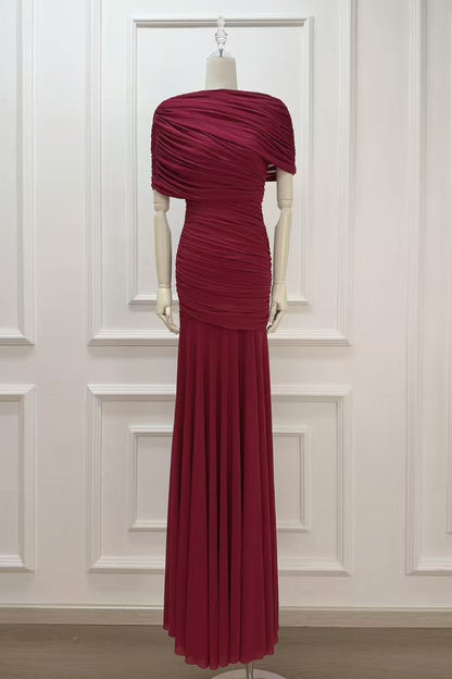 burgundy mesh mermaid evening gown
