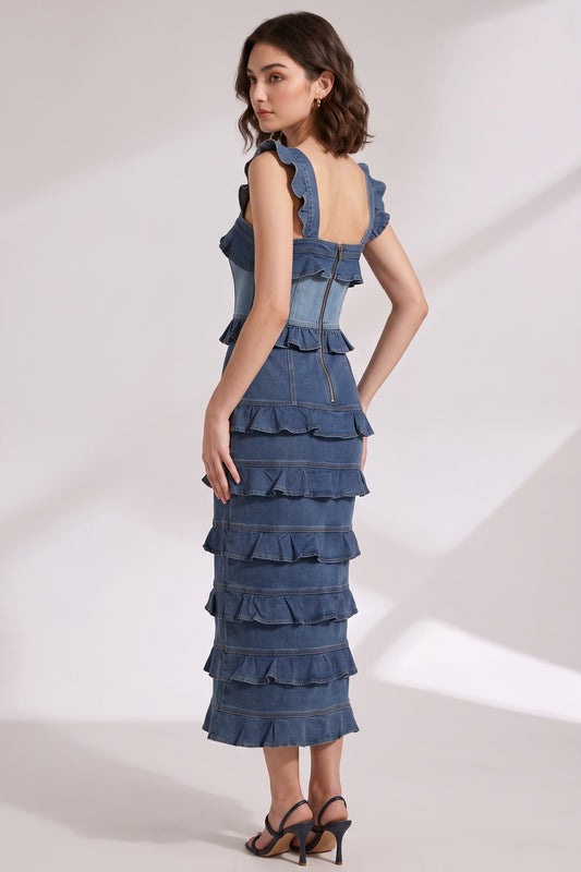 medium blue denim denim sheath dress medium blue denim denim dress - product view 1