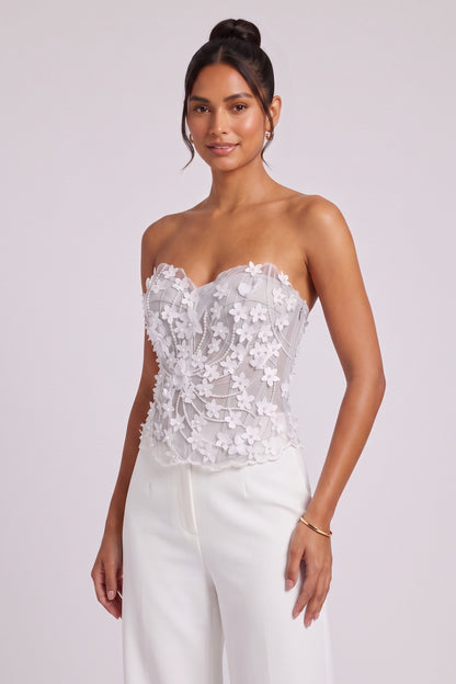 Light Grey Mesh Structured Corset Top with Floral Appliqué light grey mesh corset top - product view 4