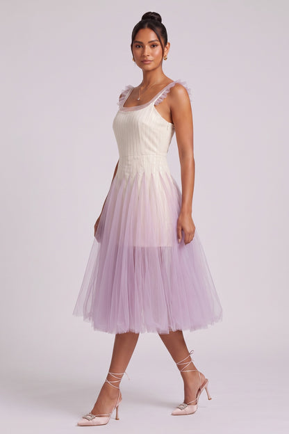 Gradient Tulle Midi Dress with Ruffle Straps Premium Fabric - product view 2