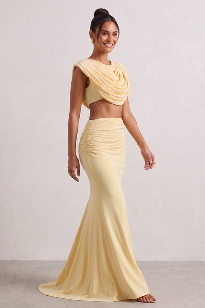 Draped Cowl Neck Two-Piece Set in Pale Yellow Premium Fabric - product view 1
